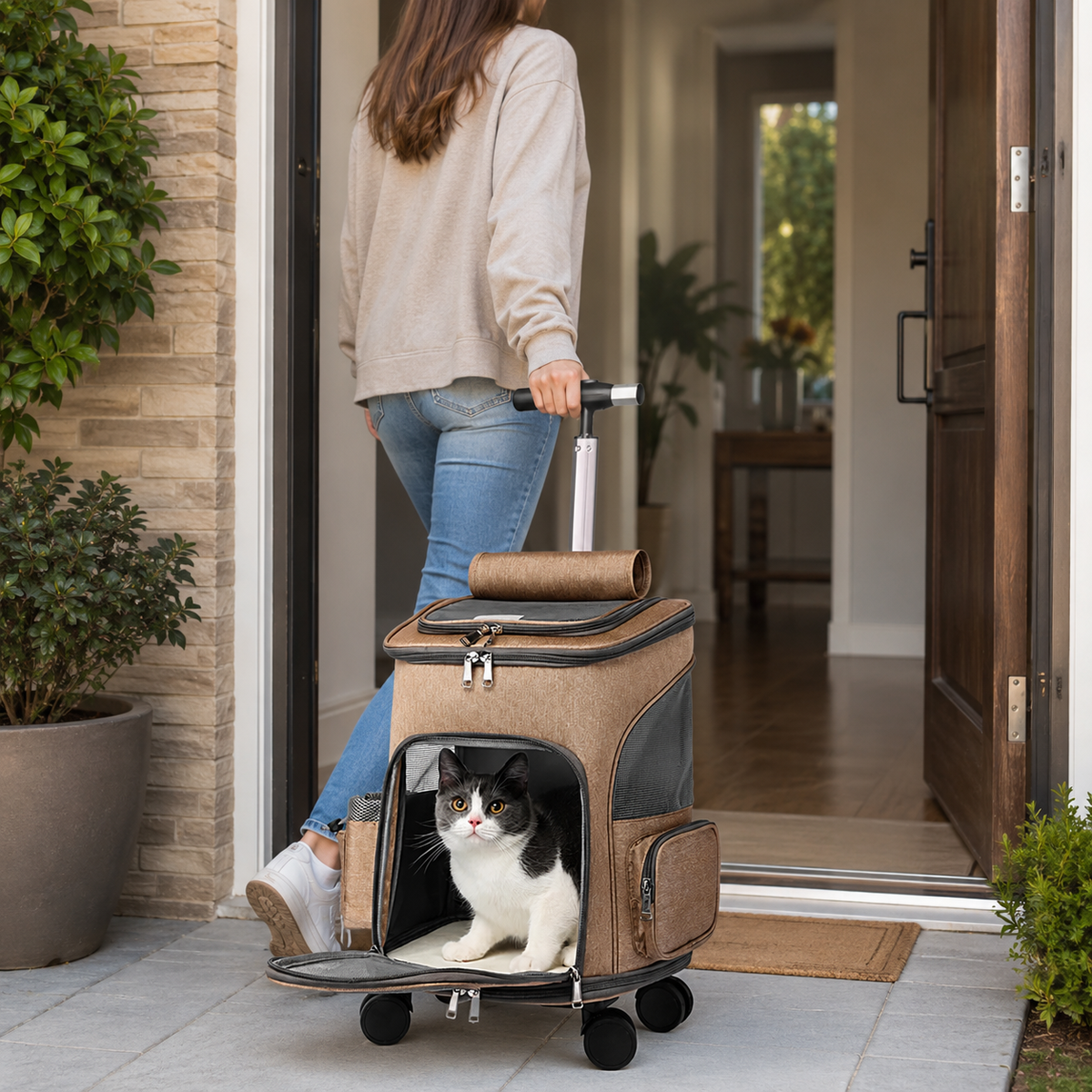 TravelMate Mochila con Ruedas para Mascotas - Mochila Trolley 2 en 1 para Perros y Gatos